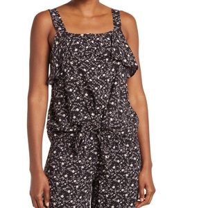 BOBEAU Front Tie Ruffle Button Tank